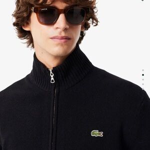Lacoste Men's Pure Laine Vierge WoolMARK Black double Zip-Up Sweater gorgeous